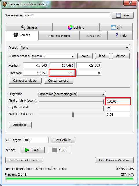 Camera setup for custom sky map